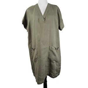 Lou & Grey Loft Large Olive Green Linen Lagenlook Shift Dress